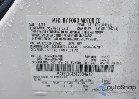 2020 Ford Ecosport Se из США, поврежденный, VIN MAJ3S2GE6LC334613